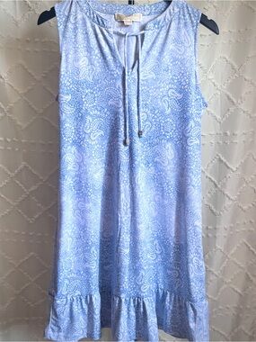 Michael Kors Light Blue Paisley Sleeveless Ruffle Hem Dress Size Medium